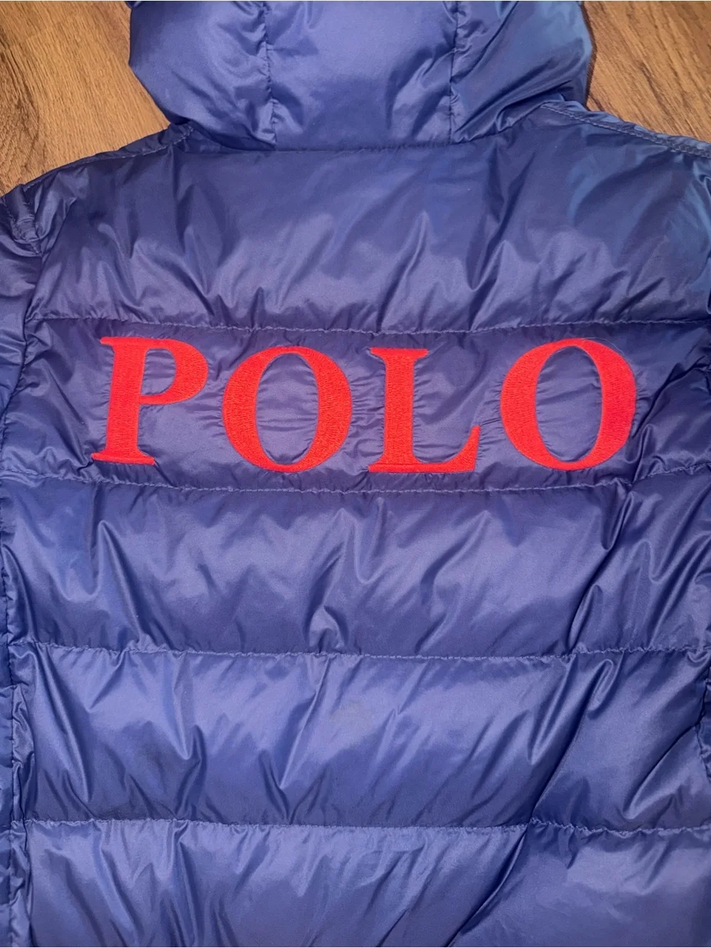 Polo by Ralph Lauren Kids Navy Hooded Puffer Jacket with Red Trim
